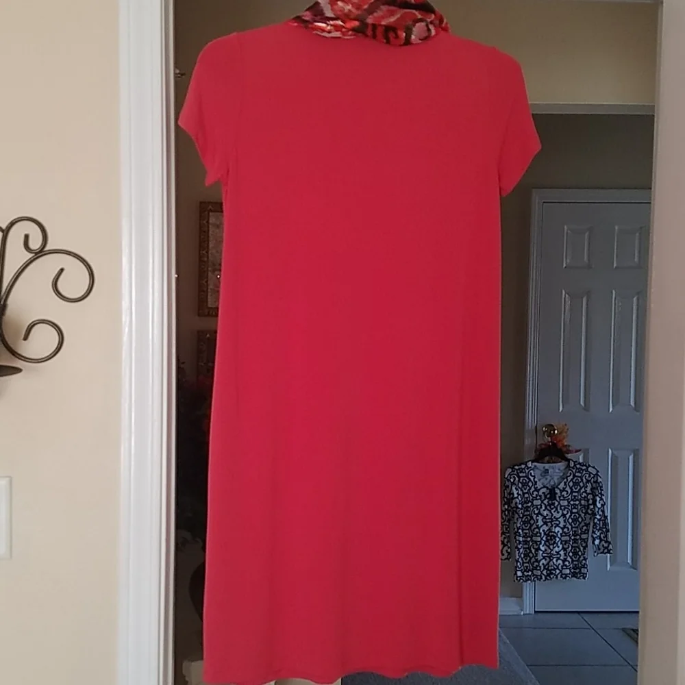Eileen Fisher, women's Coral dress, round neck, short-sleeves, Sz XS/TP